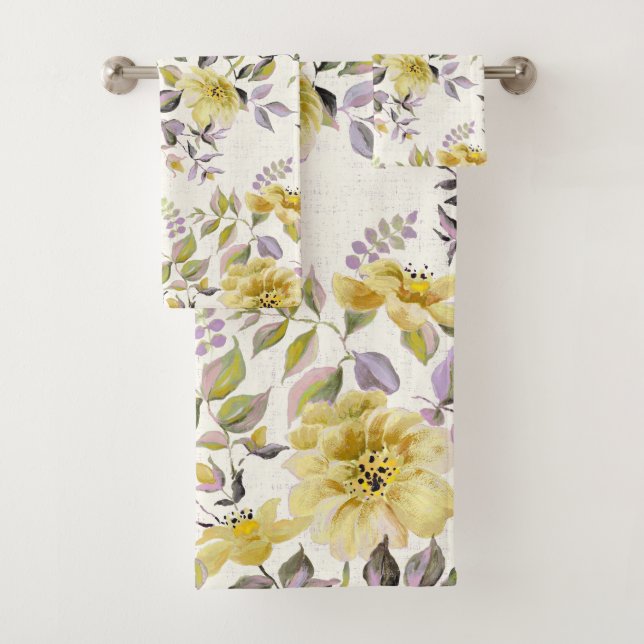 Buttercup Yellow Wild Roses Bath Towels (Insitu)