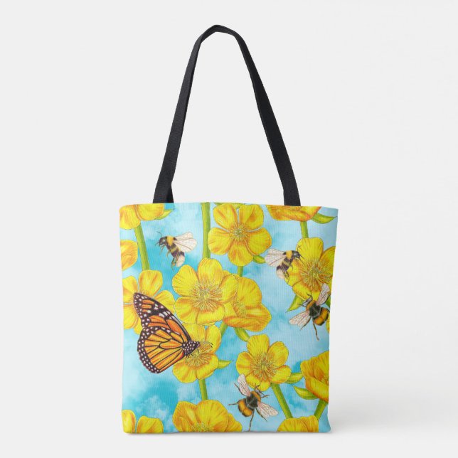 Buttercups, Bees and Butterflies Tote Bag (Back)