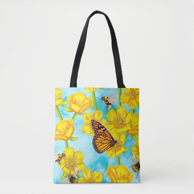 Buttercups, Bees and Butterflies Tote Bag (Front)