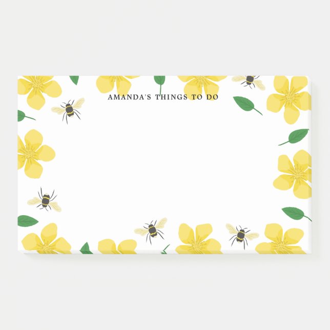 Buttercups & Bees - Custom Name Post-it Notes (Front)