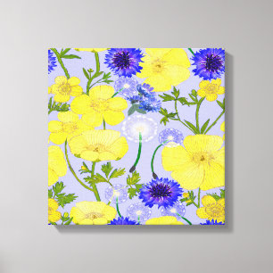 Buttercups, Dandelion Puffballs Blue Cornflowers Canvas Print