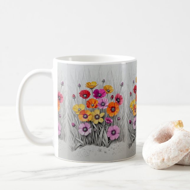 Buttercups in Technicolor Coffee Mug (With Donut)