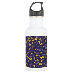 Buttercups on black 532 ml water bottle