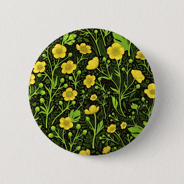 Buttercups on black 6 cm round badge (Front)