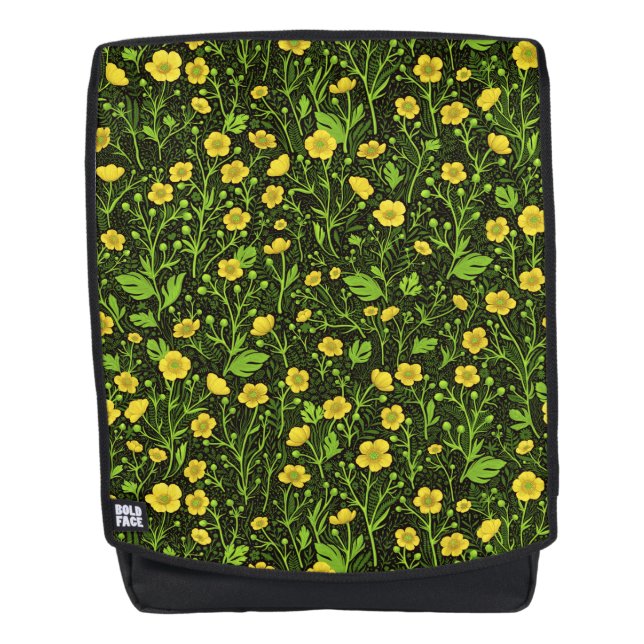 Buttercups on black backpack (Front)
