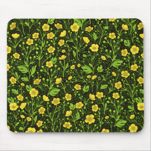 Buttercups on black mouse mat