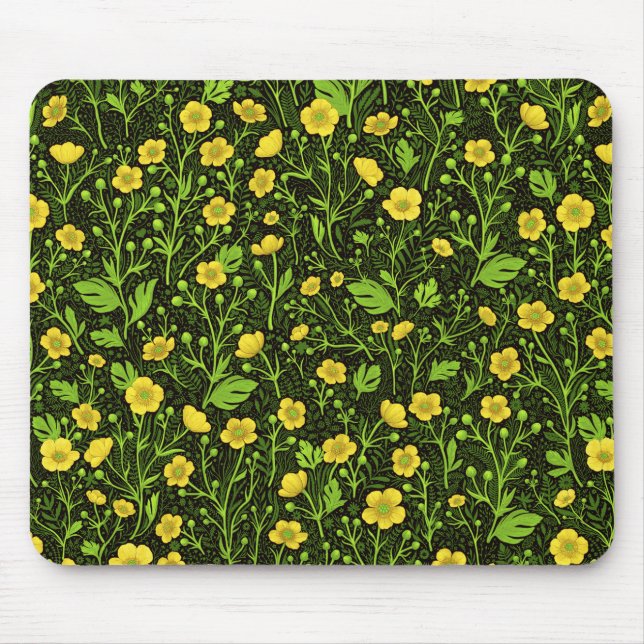 Buttercups on black mouse mat (Front)