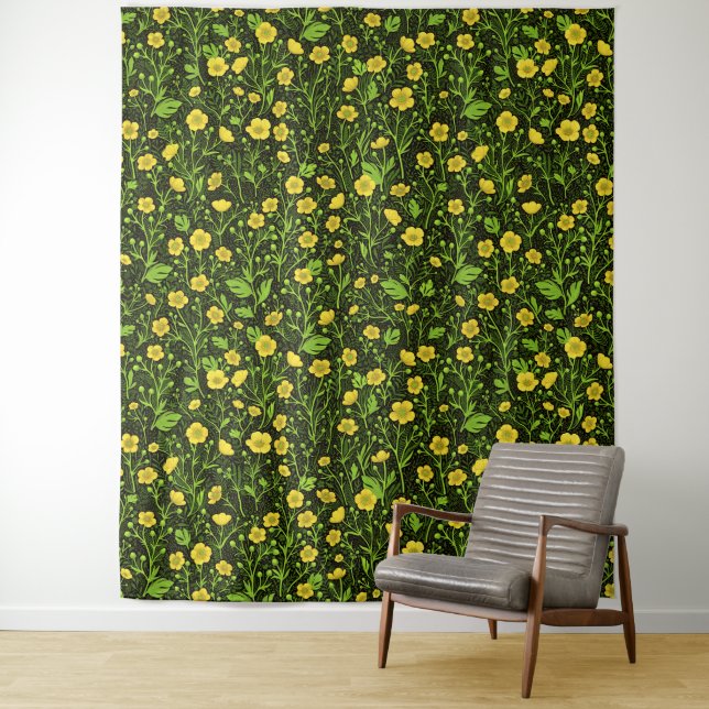 Buttercups on black tapestry (In Situ)