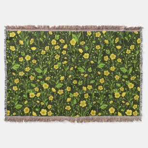 Buttercups on black throw blanket