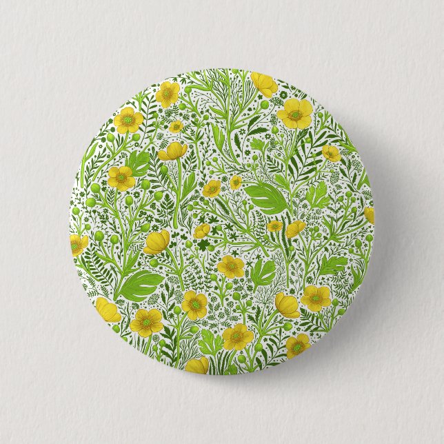 Buttercups on white 6 cm round badge (Front)