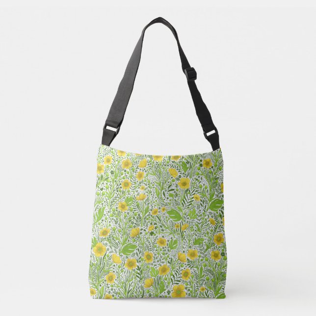 Buttercups on white crossbody bag (Front)