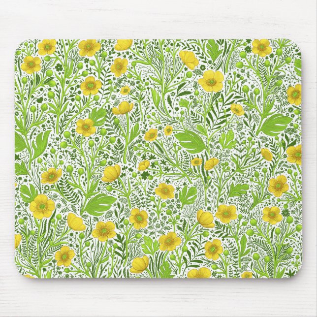 Buttercups on white mouse mat (Front)