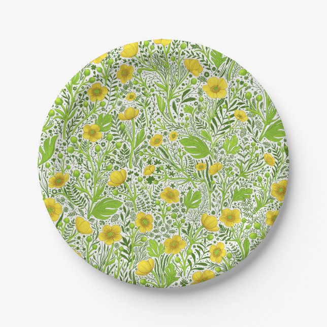 Buttercups on white paper plate (Front)