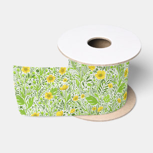 Buttercups on white satin ribbon
