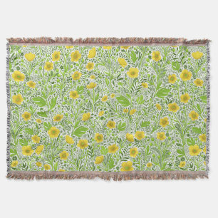 Buttercups on white throw blanket
