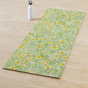Buttercups on white yoga mat