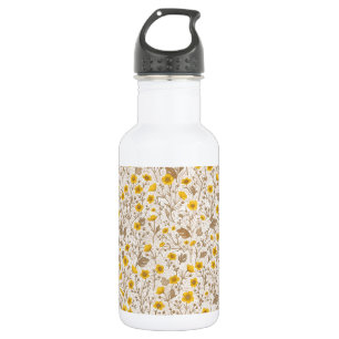 Buttercups, yellow and brown 532 ml water bottle