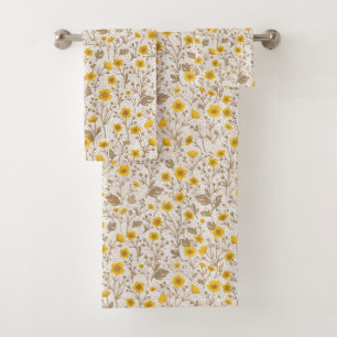 Buttercups, yellow and brown bath towel set