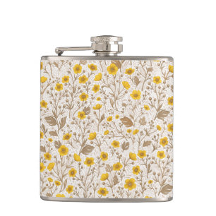 Buttercups, yellow and brown hip flask
