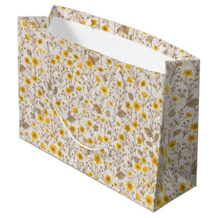 Buttercups, yellow and brown large gift bag
