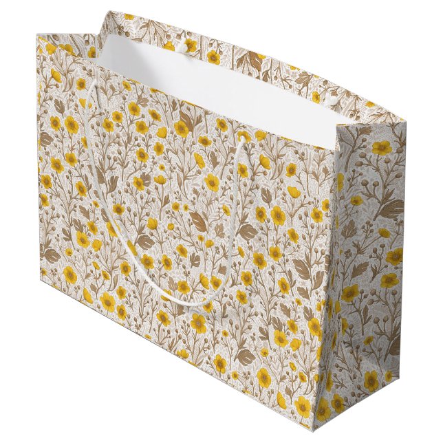 Buttercups, yellow and brown large gift bag (Back Angled)