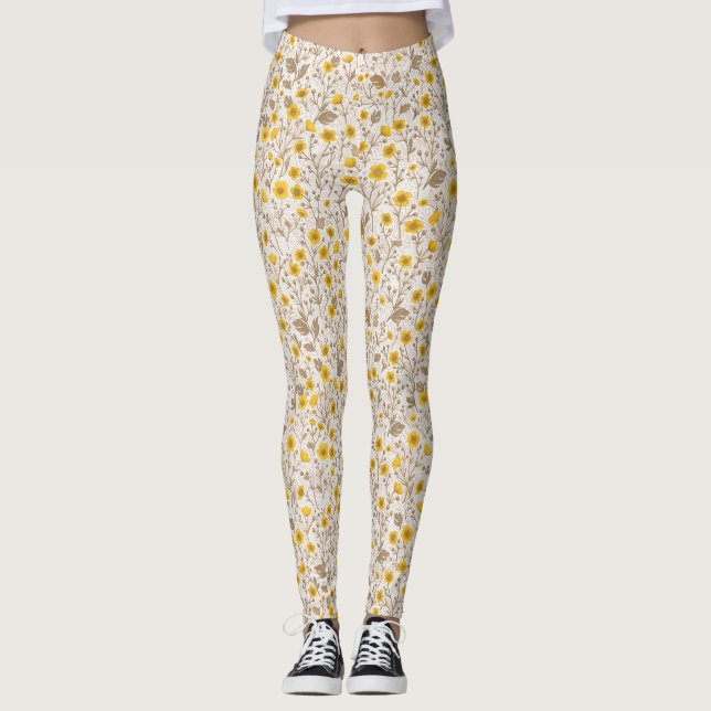 Buttercups, yellow and brown leggings (Front)