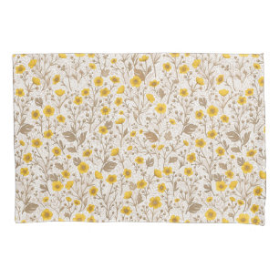 Buttercups, yellow and brown pillowcase
