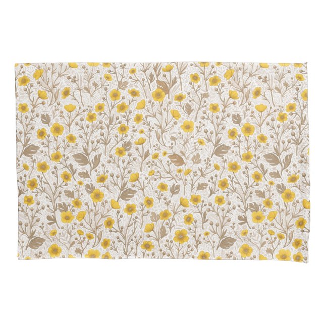 Buttercups, yellow and brown pillowcase (Front-Left)