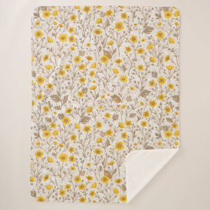 Buttercups, yellow and brown sherpa blanket