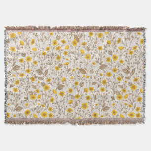 Buttercups, yellow and brown throw blanket