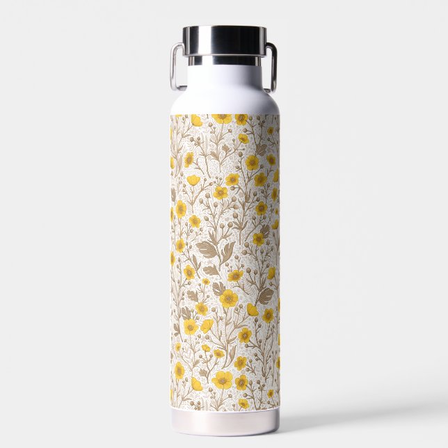 Buttercups, yellow and brown water bottle (Front)