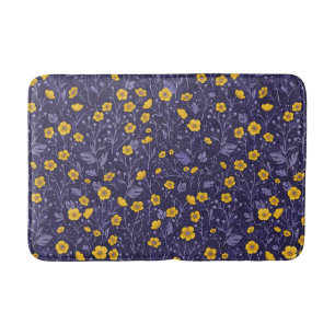 Buttercups, yellow and violet bath mat