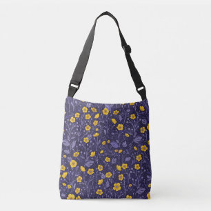 Buttercups, yellow and violet crossbody bag
