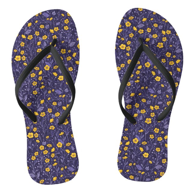 Buttercups, yellow and violet flip flops (Footbed)