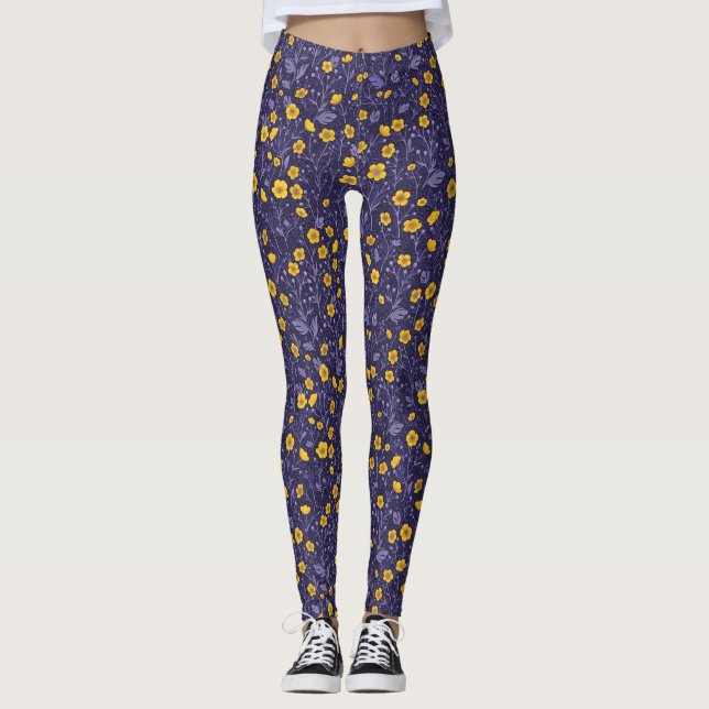 Buttercups, yellow and violet leggings (Front)