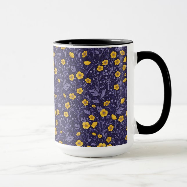 Buttercups, yellow and violet mug (Right)
