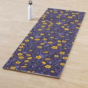 Buttercups, yellow and violet yoga mat