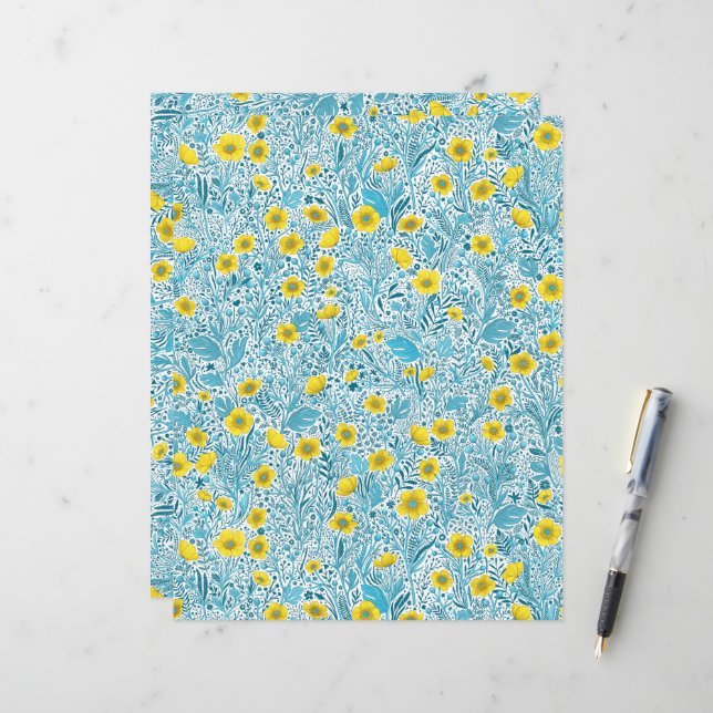 Buttercups, yellow, blue and white (Front/Back In Situ)