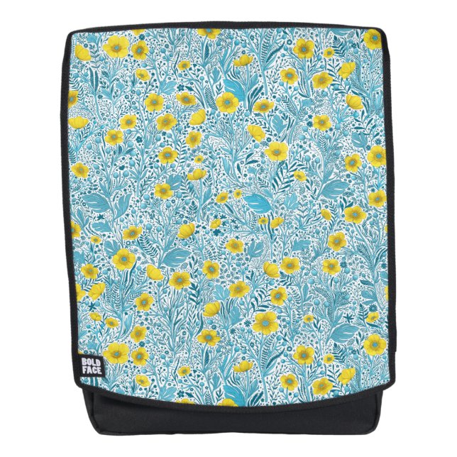 Buttercups, yellow, blue and white backpack (Front)