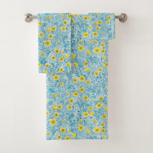 Buttercups, yellow, blue and white bath towel set