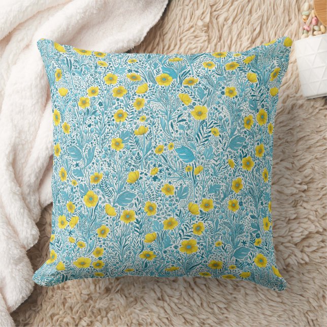 Buttercups, yellow, blue and white cushion (Blanket)