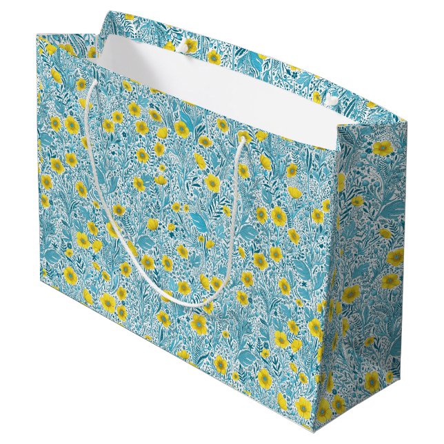 Buttercups, yellow, blue and white large gift bag (Back Angled)
