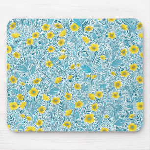 Buttercups, yellow, blue and white mouse mat