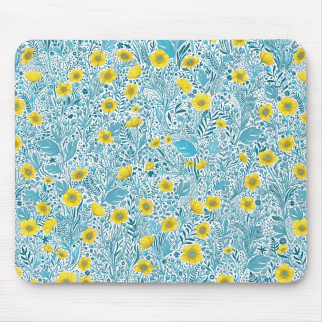 Buttercups, yellow, blue and white mouse mat (Front)