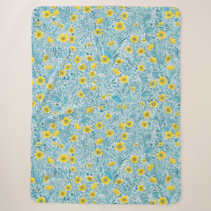 Buttercups, yellow, blue and white sherpa blanket
