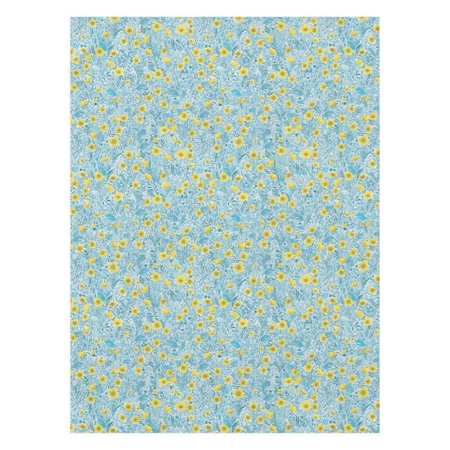 Buttercups, yellow, blue and white tablecloth (Front)