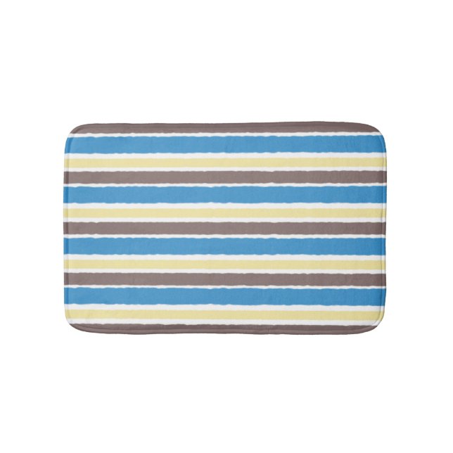 Buttered Popcorn Coffee Brown Sonic Blue Stripes Bath Mat (Front)
