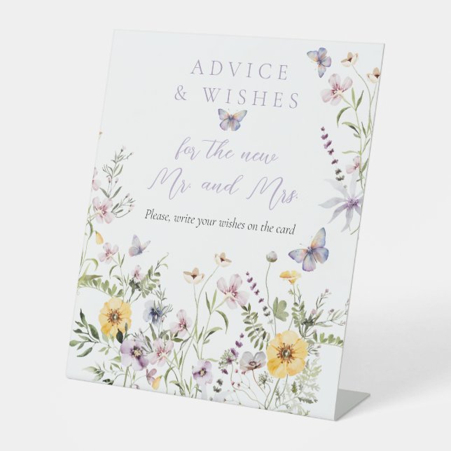 Butterflay Purple Floral Bridal Shower Advice Game Pedestal Sign (Front)