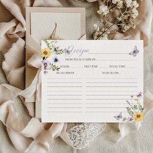 Butterflay Purple Floral Bridal Shower Recipe Card