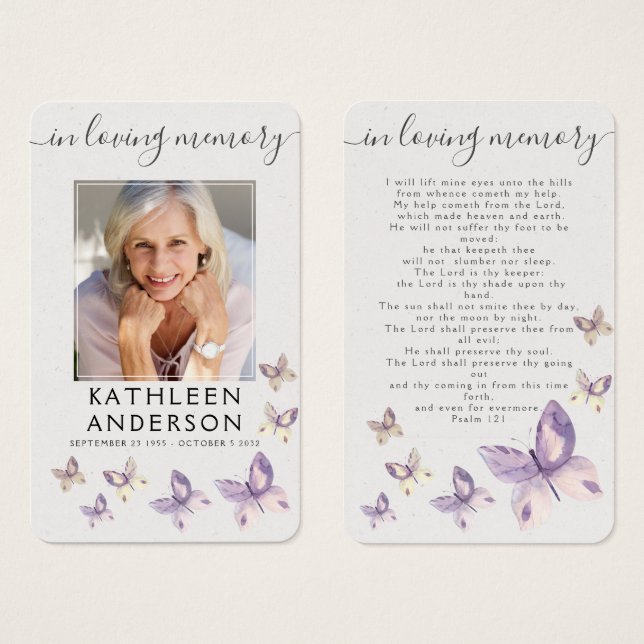 Butterfles Photo Funeral Memorial Prayer Card (Front & Back)